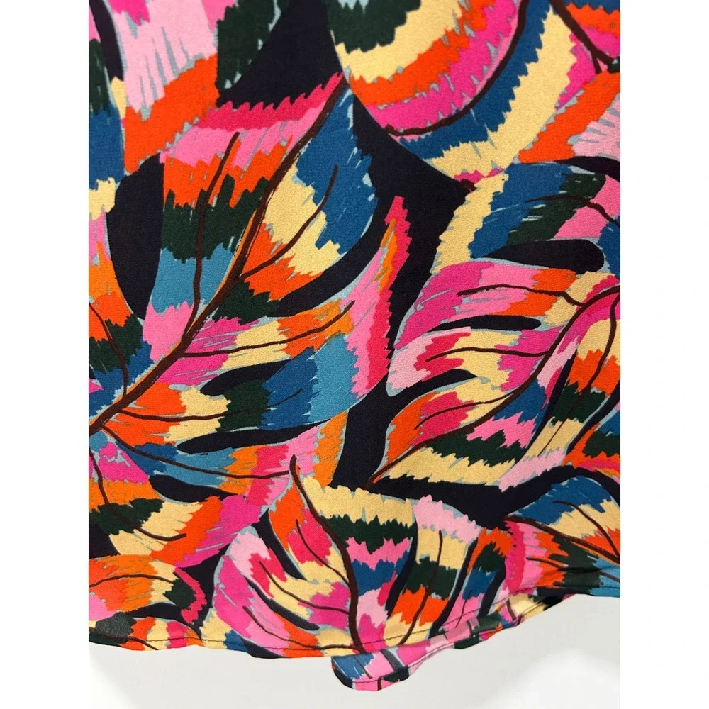 DR2 by Daniel Rainn Tropical Leaf Print Blouse Pink Orange Blue L ZDR12813PR1